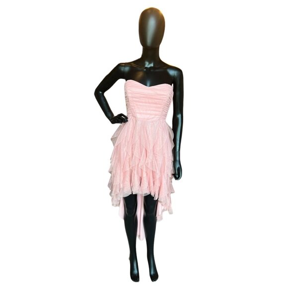 Peach Hi-low Glitter Short Dress - Picture 2 of 7